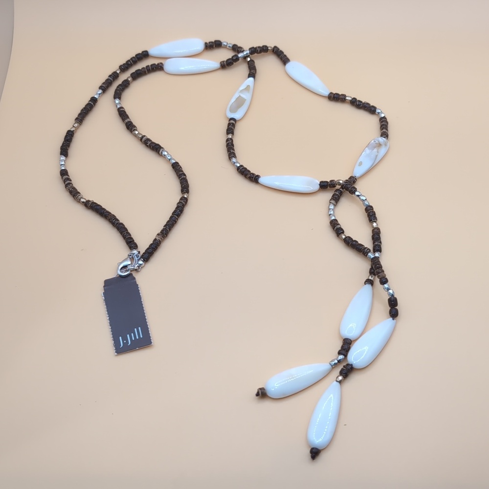 J. Jill Mother-of-Pearl Shell & Brown Beaded Y-Shaped Lariat Necklace NWT